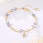 Fortune Jewel 14K Gold Plated Natural Strawberry Quartz Moonstone Möbius Loop Eternal Love Star Positive Bracelet