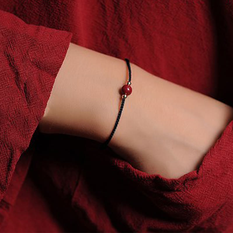 Fortune Jewel 14K Gold Plated Natural Cinnabar Blessing String Braided Bracelet