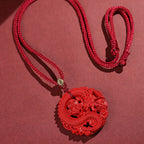 Fortune Jewel Year of the Dragon 925 Sterling Silver Natural Cinnabar Copper Coin Luck Necklace Pendant