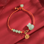 Fortune Jewel 925 Sterling Silver Year of the Rabbit Hetian Jade Happiness Luck Red String Bracelet