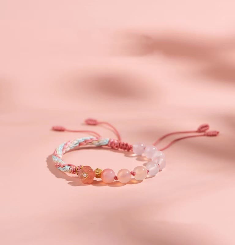 Fortune Jewel Natural Gradient Agate Reincarnation Knot Peach Blossom Wealth Luck Handmade String Bracelet