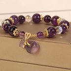 Fortune Jewel Natural Amethyst Crystal Money Bag Charm Positive Bracelet