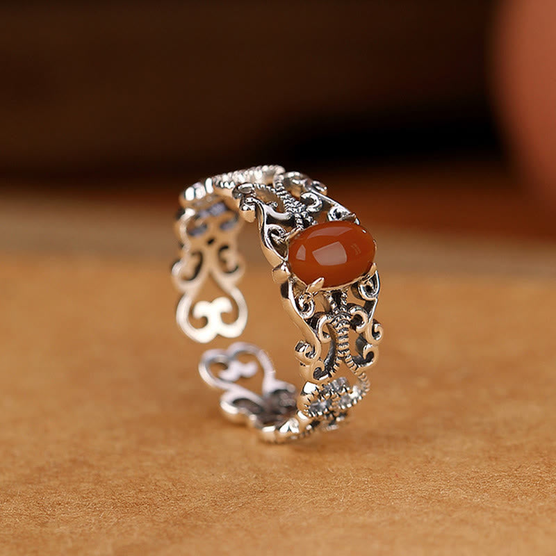 Fortune Jewel 925 Sterling Silver Vintage Red Agate Self-acceptance Calm Ring