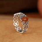 Fortune Jewel 925 Sterling Silver Vintage Red Agate Self-acceptance Calm Ring