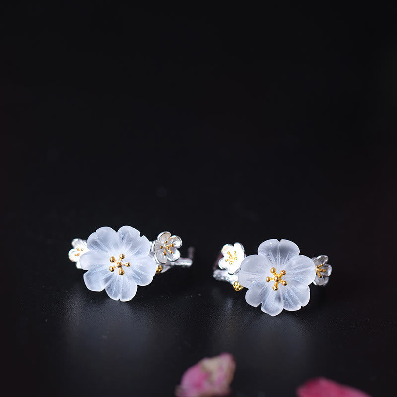 Fortune Jewel 925 Sterling Silver Plum Blossom Floral Blessing Earrings