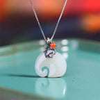 Fortune Jewel White Jade Elephant Lotus Protection Necklace Pendant Fortune Jewel