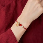 Fortune Jewel 925 Sterling Silver Good Fortune Fu Character Agate Pearl Red String Braid Bracelet