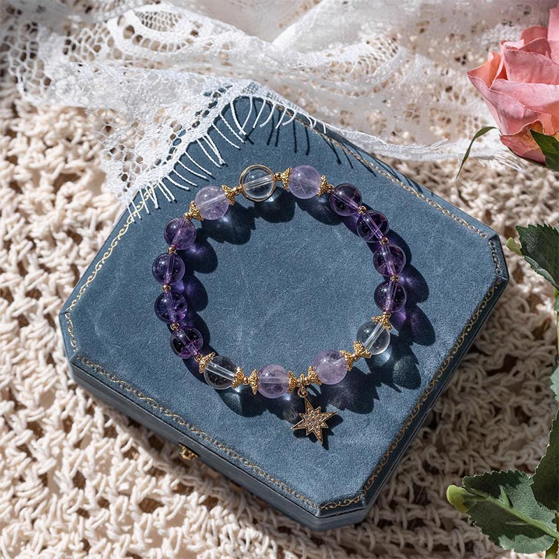 Fortune Jewel Natural Amethyst Inner Peace Healing Star Charm Bracelet