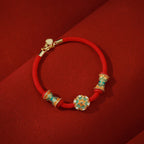 Fortune Jewel Dunhuang 925 Sterling Silver Lotus Drum New Beginning Red Rope Bracelet