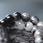 Buddha Stones Black Rutilated Quartz Ebony Wood White Crystal Success Couple Bracelet
