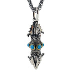 Fortune Jewel Tibet Vajra Dorje Pattern Copper Luck Wealth Metal Necklace Pendant