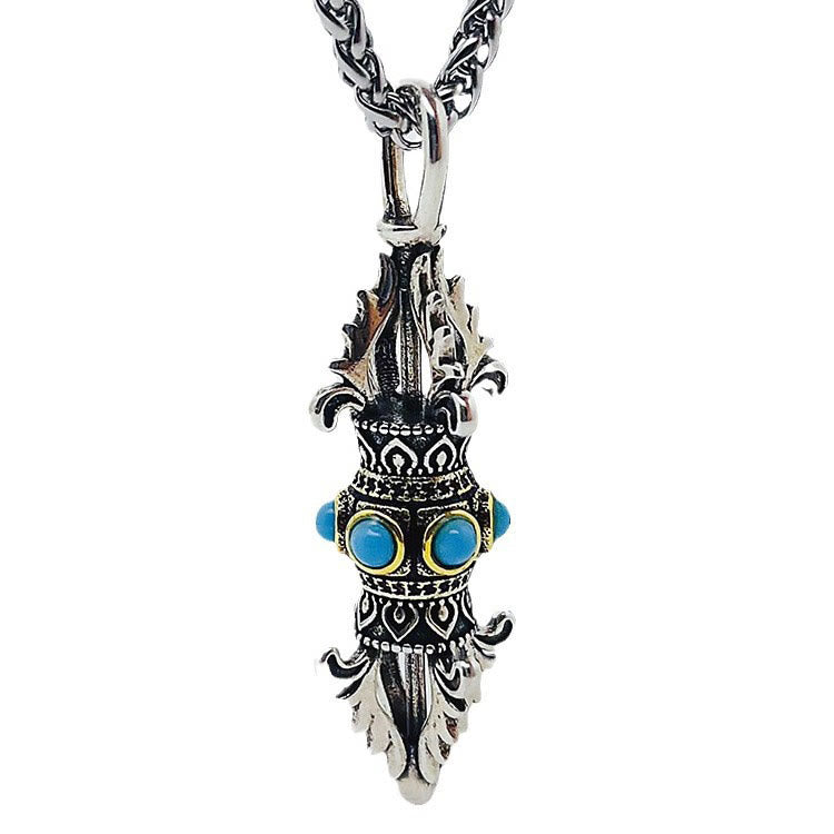 Fortune Jewel Tibet Vajra Dorje Pattern Copper Luck Wealth Metal Necklace Pendant