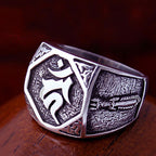 Fortune Jewel 925 Sterling Silver Sanskrit Design Carved Protection Adjustable Ring