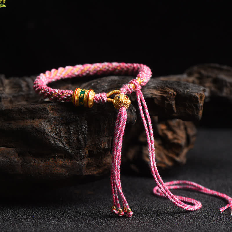 Fortune Jewel Tibetan Handmade Luck Prayer Wheel Bead Charm Weave Colorful String Bracelet