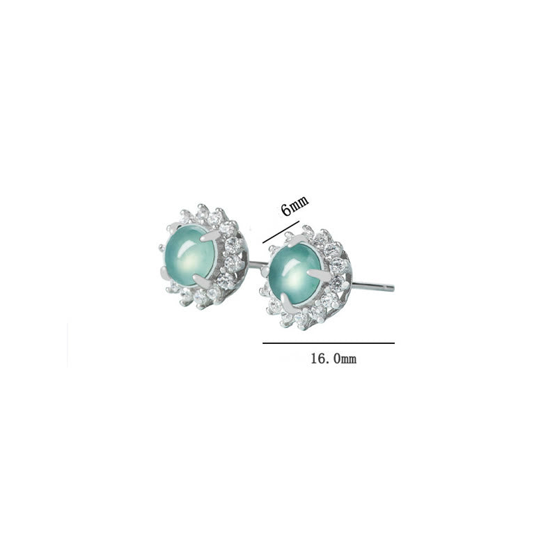 Fortune Jewel 925 Sterling Silver Round Jade Luck Abundance Stud Earrings