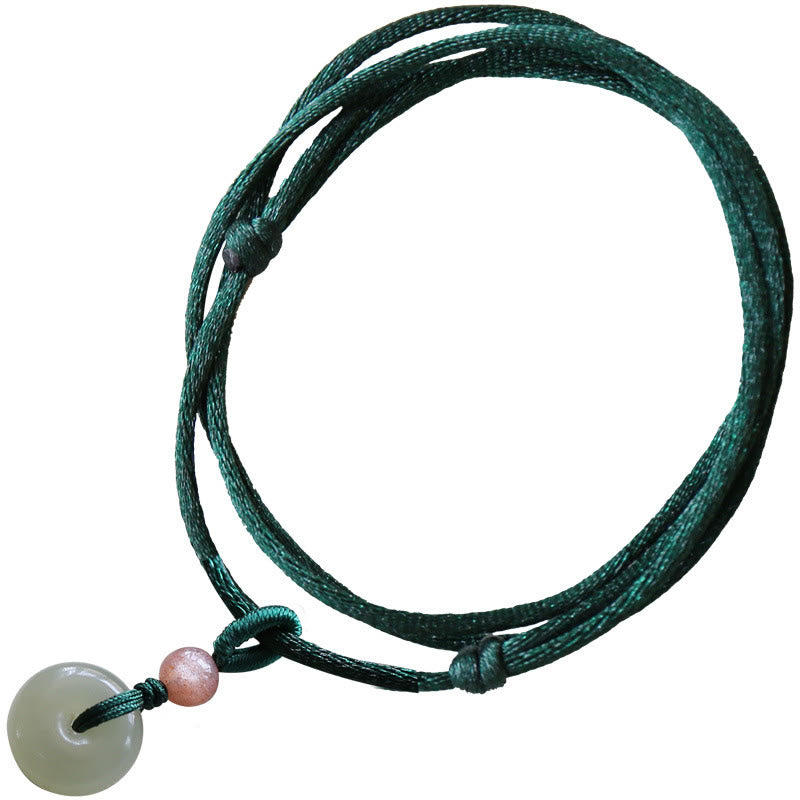 Fortune Jewel Natural Round Jade Peace Buckle Lotus Abundance String Necklace Pendant Fortune Jewel
