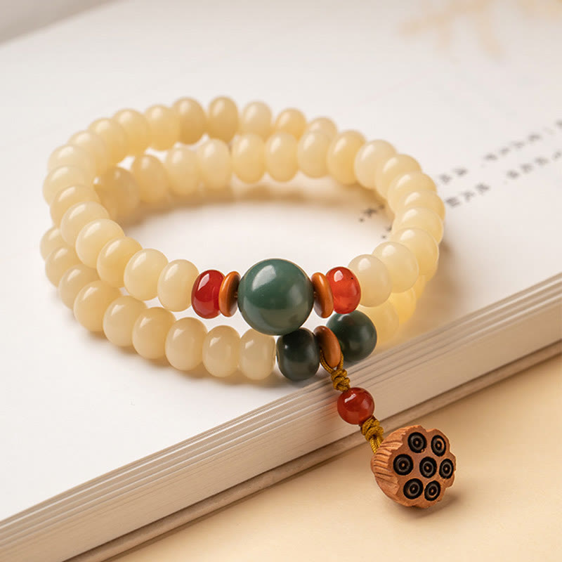 Fortune Jewel Bodhi Seed Lotus Pod Charm Peace Double Wrap Bracelet