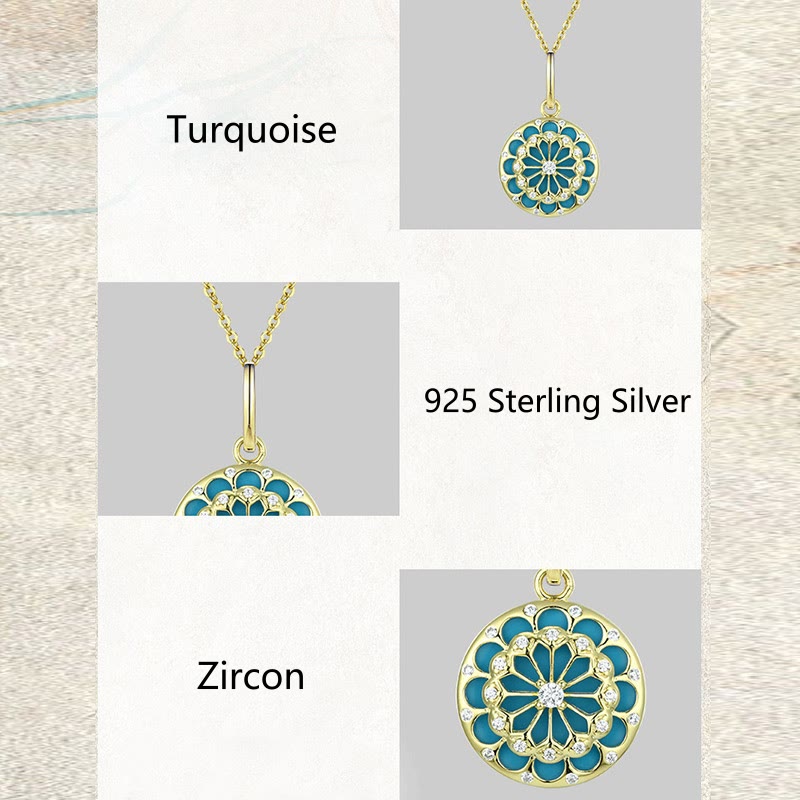 Fortune Jewel 925 Sterling Silver Round Turquoise Zircon Protection Strength Necklace Pendant - Fortune Jewel