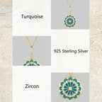 Fortune Jewel 925 Sterling Silver Round Turquoise Zircon Protection Strength Necklace Pendant - Fortune Jewel