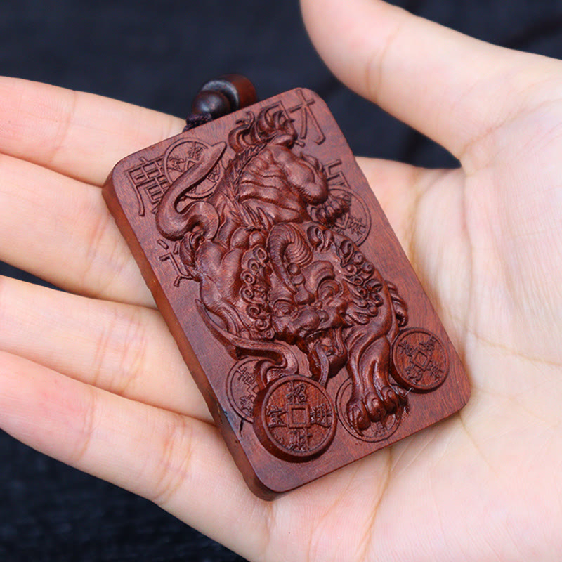Fortune Jewel Natural Lightning Struck Jujube Wood PiXiu Copper Coin Good Fortune Necklace Pendant