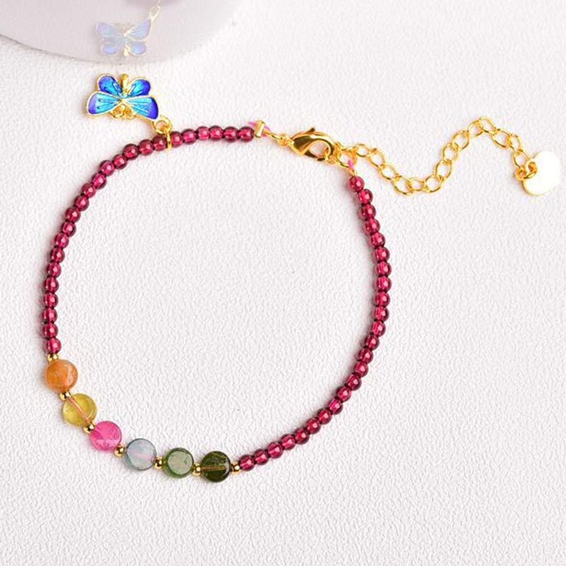 Fortune Jewel Garnet Tourmaline Butterfly Protection Bracelet Anklet