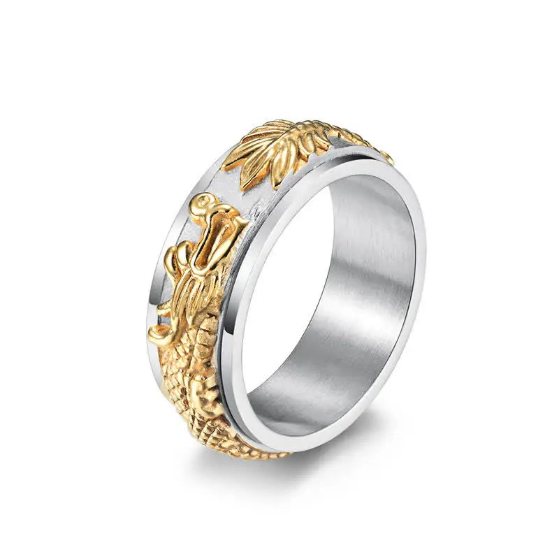 Fortune Jewel Dragon Titanium Steel Stimulation Rotatable Ring Fortune Jewel