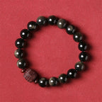 Fortune Jewel Natural Gold Sheen Obsidian Rainbow Obsidian Om Mani Padme Hum Fu Character Healing Bracelet