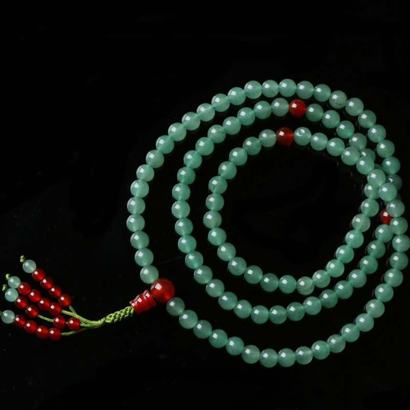Fortune Jewel 108 Beads Green Aventurine Red Agate Luck Mala Bracelet