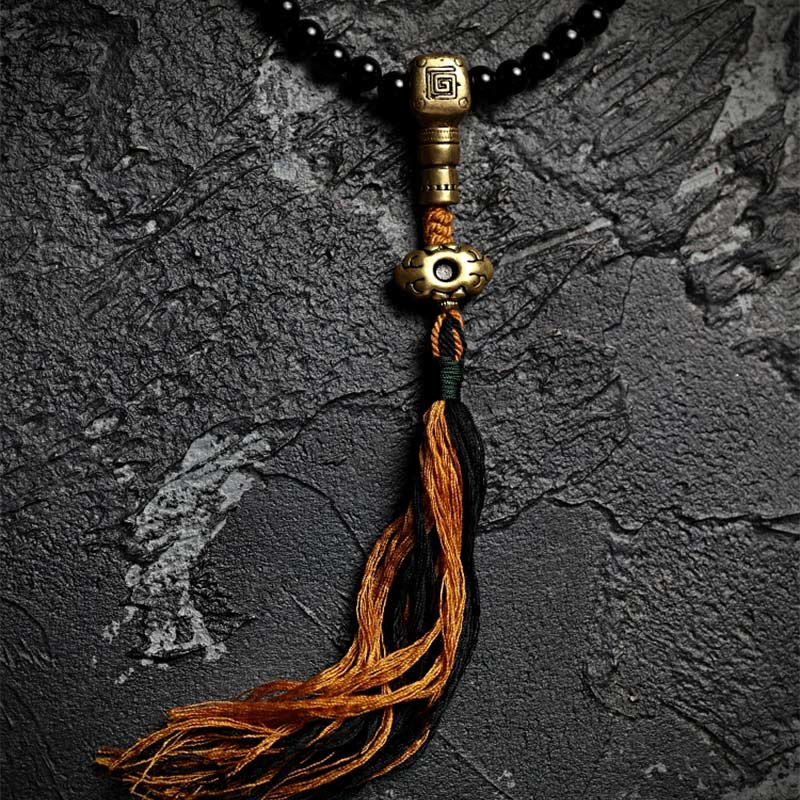 Fortune Jewel Tibetan 108 Mala Beads Black Onyx Tiger Eye Beads Nine Palaces Bagua Protection Bracelet