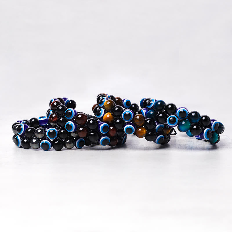 Fortune Jewel Evil Eye Hematite Tiger Eye Protection Beaded Bracelet