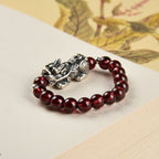 Fortune Jewel 925 Sterling Silver Natural Garnet Moonstone Red Agate PiXiu Wealth Ring