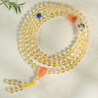 Fortune Jewel 108 Mala Beads 925 Sterling Silver Natural Citrine Red Agate White Jade Prosperity Charm Bracelet