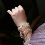 Fortune Jewel 108 Mala Beads 925 Sterling Silver Natural White Agate Red Agate Quadruple Wrap Protection Bracelet