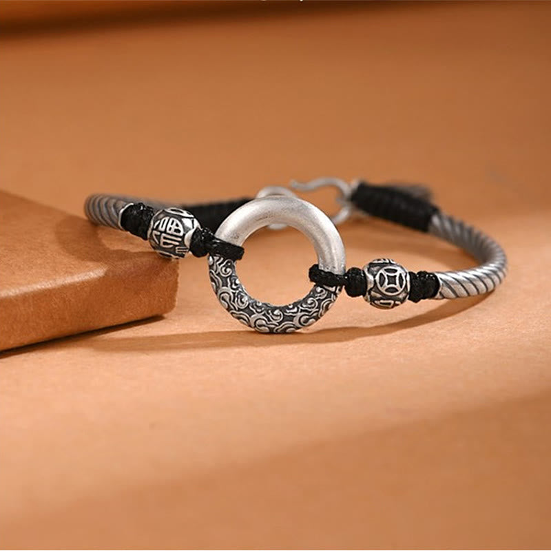 Fortune Jewel 999 Sterling Silver Fu Character Peace Buckle Copper Coin Auspicious Clouds Fortune Bracelet