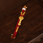 Fortune Jewel 24K Gold Wish Ruyi Handle Fu Character Rabbit Pearl Luck Braided Bracelet