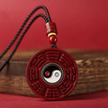 Fortune Jewel Natural Cinnabar Bagua Rotatable Yin Yang Keep Away Evil Spirits Necklace Pendant