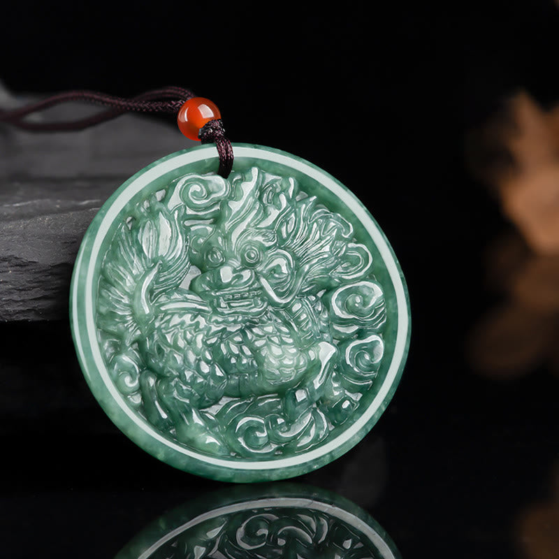 Fortune Jewel Natural Jade Kirin Abundance String Necklace Pendant