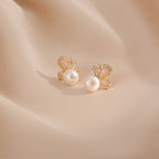 Fortune Jewel 18k Gold Plated Pearl Butterfly Love Freedom Stud Earrings