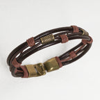 Fortune Jewel Vintage Leather Wrist Band Brown Rope Layered Bracelet Bangle