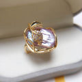 Fortune Jewel Pearl Copper Plated Gold Flower Happiness Wealth Ring