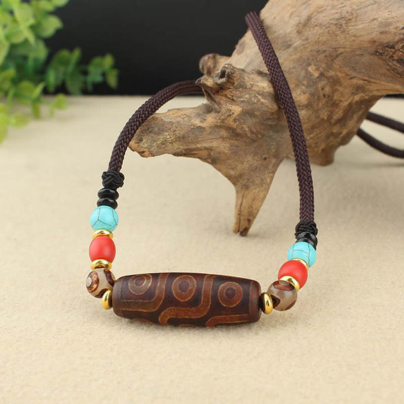 Fortune Jewel Tibetan Nine-Eye Dzi Bead Three-eyed Dzi Bead Protection String Necklaces Pendant