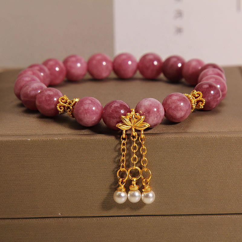Fortune Jewel Pink Tourmaline Lotus Flower Positive Bracelet