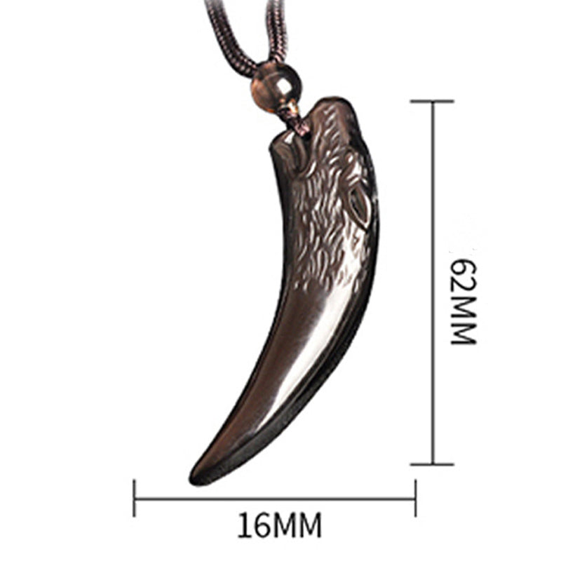 Fortune Jewel Natural Black Obsidian Ice Obsidian Rainbow Obsidian Wolf Tooth Pattern Strength Necklace Pendant
