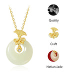 Fortune Jewel 925 Sterling Silver Natural Hetian Jade Carnation Flower Prosperity Necklace Pendant