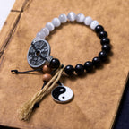 Fortune Jewel Cat's Eye Ebony Wood Yin Yang Bagua Coin Support Rope Bracelet