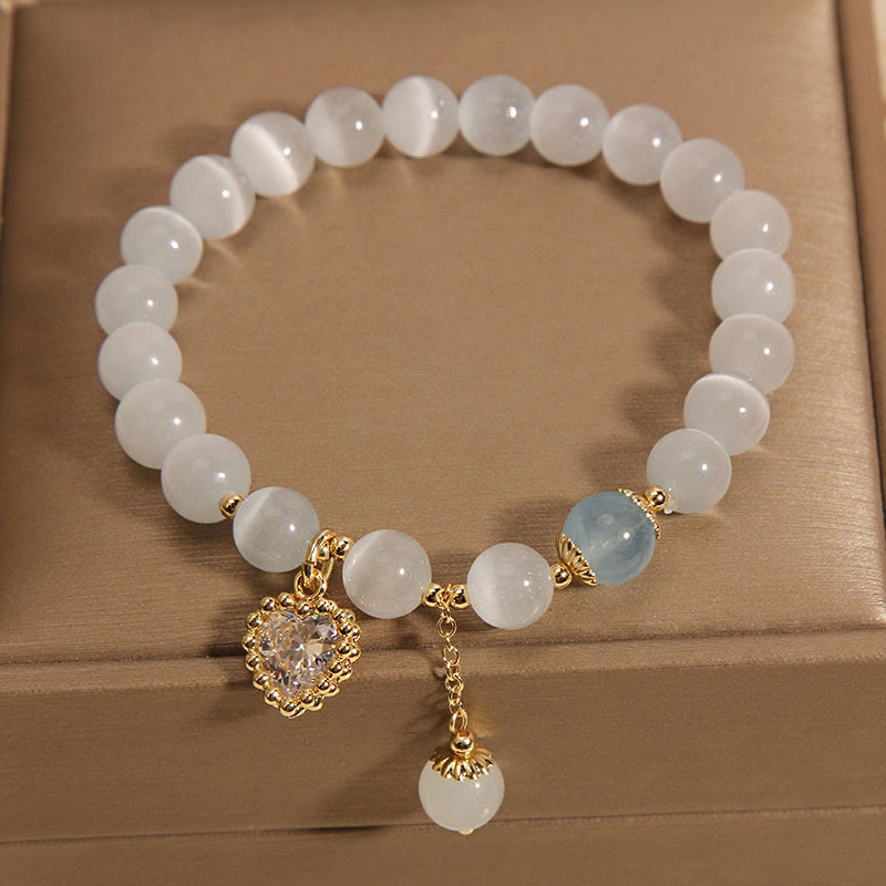 Fortune Jewel Cat's Eye Crystal Heart Zircon Charm Peace Love Bracelet