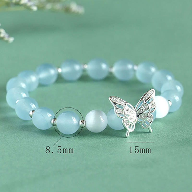 Fortune Jewel Blue Chalcedony Pink Crystal Purple Chalcedony Butterfly Energy Bracelet
