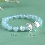 Fortune Jewel Blue Chalcedony Pink Crystal Purple Chalcedony Butterfly Energy Bracelet
