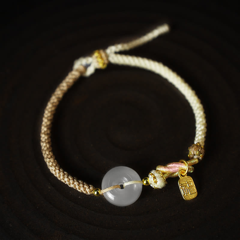 Fortune Jewel Handmade White Agate Peace Buckle Luck Happiness Protection Weave String Bracelet