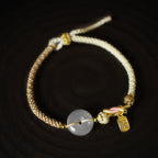 Fortune Jewel Handmade White Agate Peace Buckle Luck Happiness Protection Weave String Bracelet